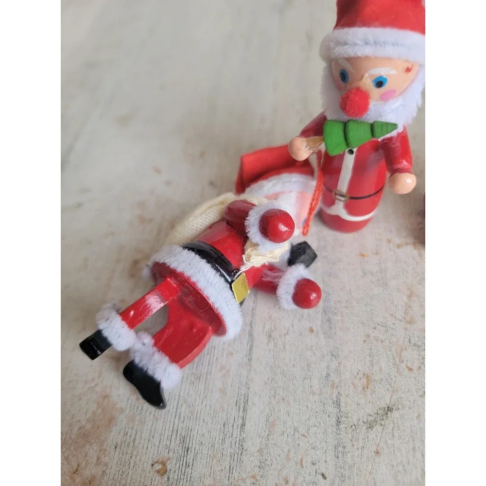Santa Claus wooden horse vintage ornament Xmas set tree kid pipe